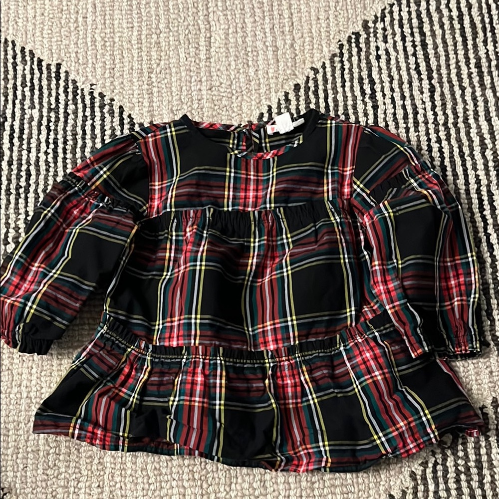 Crewcuts Red and Black Plaid Blouse with Peplum Hem